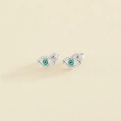 Boucles D'oreilles Puces LUCKY EYE - Turquoise / Argenté