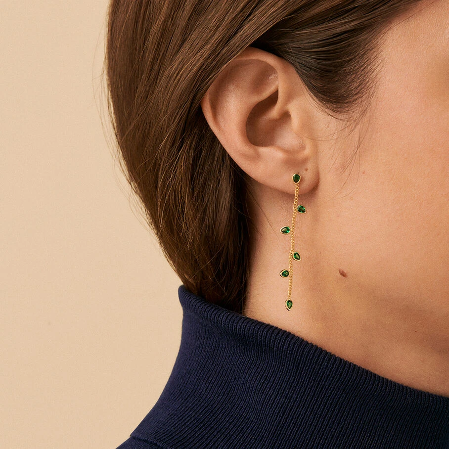 Boucles D'oreilles Pendantes NEITH - Vert / Doré 4 Boucles D'oreilles Pendantes NEITH - Vert / Doré – Image 2