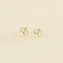 Boucles D'oreilles Puces RONDOU - Cristal / Doré