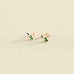 Boucles D'oreilles Puces ASTRE - Vert / Doré