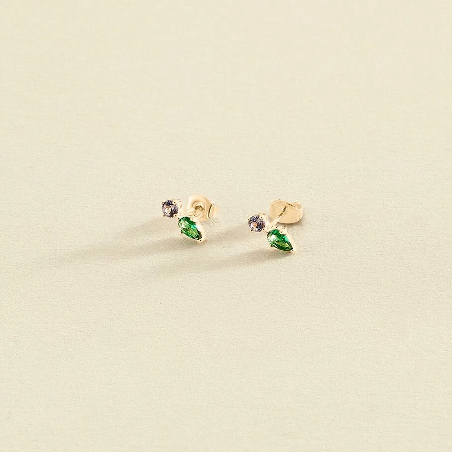 Boucles D'oreilles Puces ASTRE - Vert / Doré 3 Boucles D'oreilles Puces ASTRE - Vert / Doré