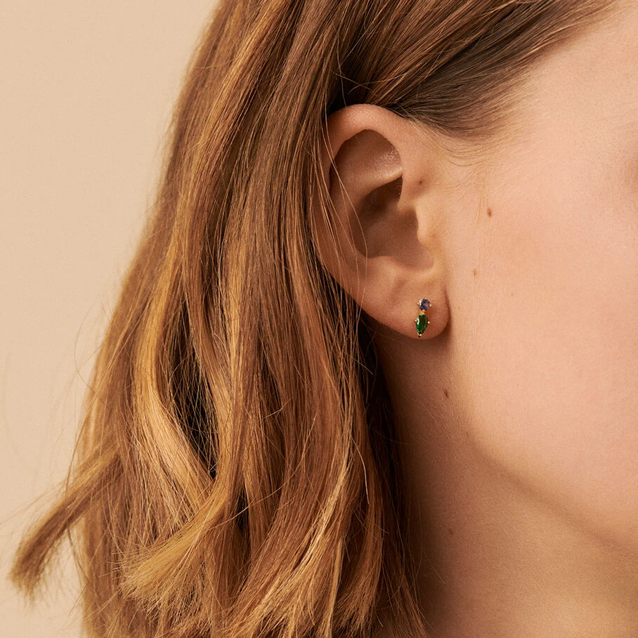 Boucles D'oreilles Puces ASTRE - Vert / Doré 4 Boucles D'oreilles Puces ASTRE - Vert / Doré – Image 2