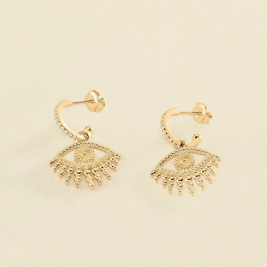 Créoles LUCKY EYE - Vert / Doré 4 Créoles LUCKY EYE - Vert / Doré – Image 2