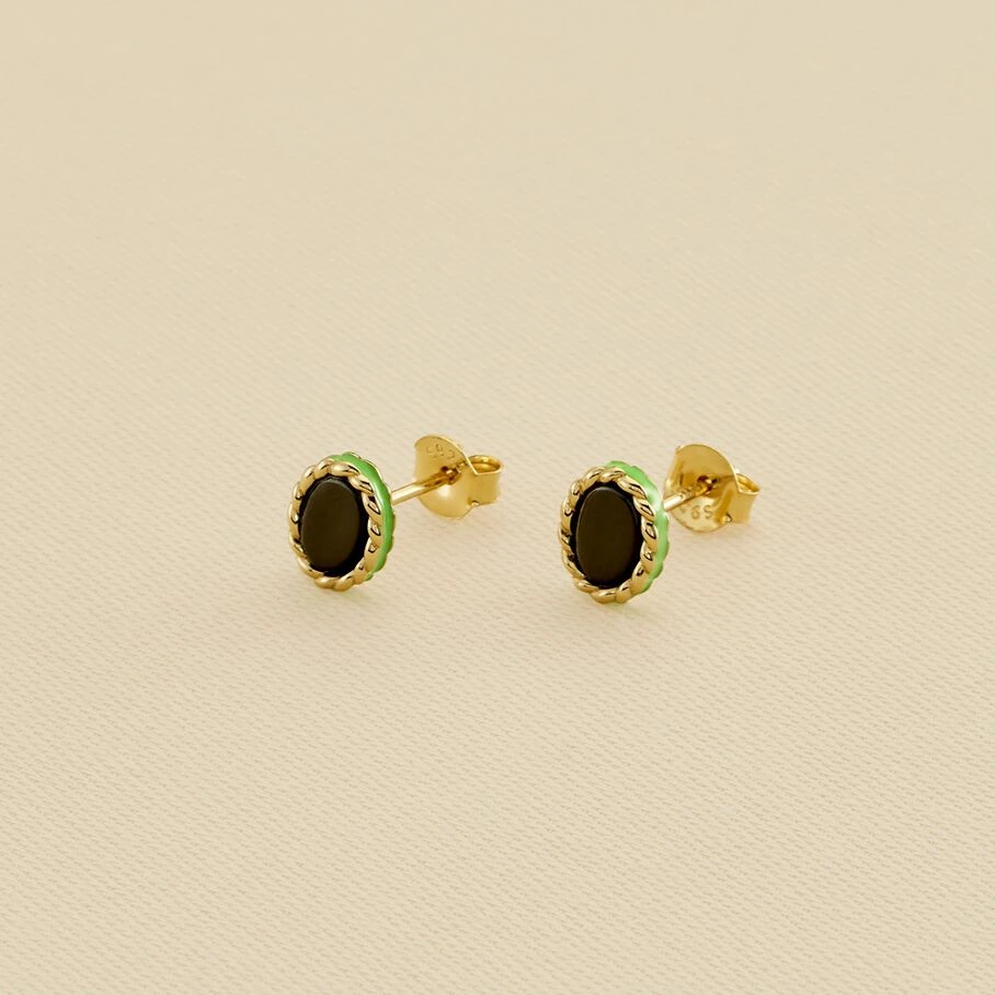 Boucles D'oreilles Puces ATMA - Onyx/ Vert 3 Boucles D'oreilles Puces ATMA - Onyx/ Vert