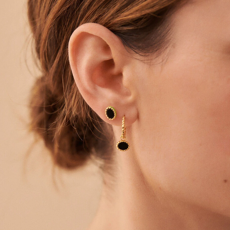 Boucles D'oreilles Puces ATMA - Onyx/ Vert 5 Boucles D'oreilles Puces ATMA - Onyx/ Vert – Image 3