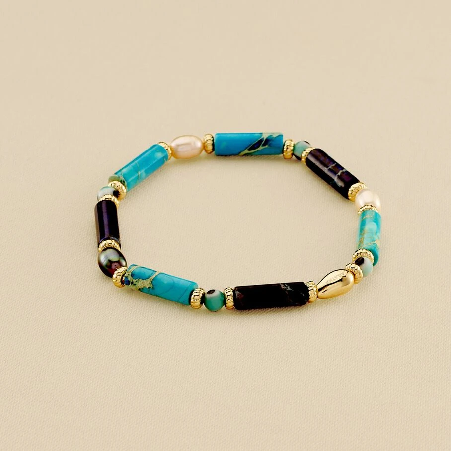 Bracelet Souple CYCLADES - Bleu / Doré 3 Bracelet Souple CYCLADES - Bleu / Doré