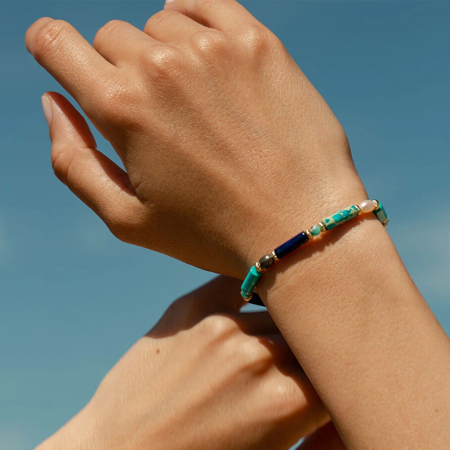 Bracelet Souple CYCLADES - Bleu / Doré 5 Bracelet Souple CYCLADES - Bleu / Doré – Image 3