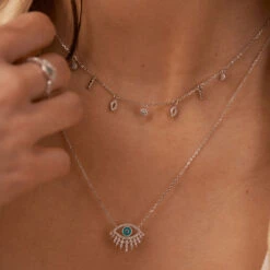 Collier Ras Du Cou LUCKY EYE - Turquoise / Argenté 9 Collier Ras Du Cou LUCKY EYE - Turquoise / Argenté -Agatha 02623702 650 TU M2