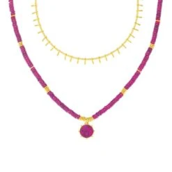 Collier Mi-long BAIA - Fuchsia / Doré