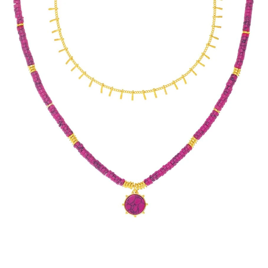 Collier Mi-long BAIA - Fuchsia / Doré 3 Collier Mi-long BAIA - Fuchsia / Doré