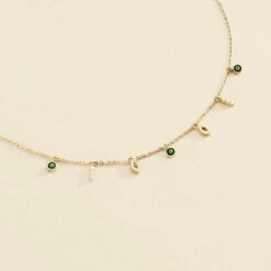 Collier Ras Du Cou LUCKY EYE - Vert / Doré